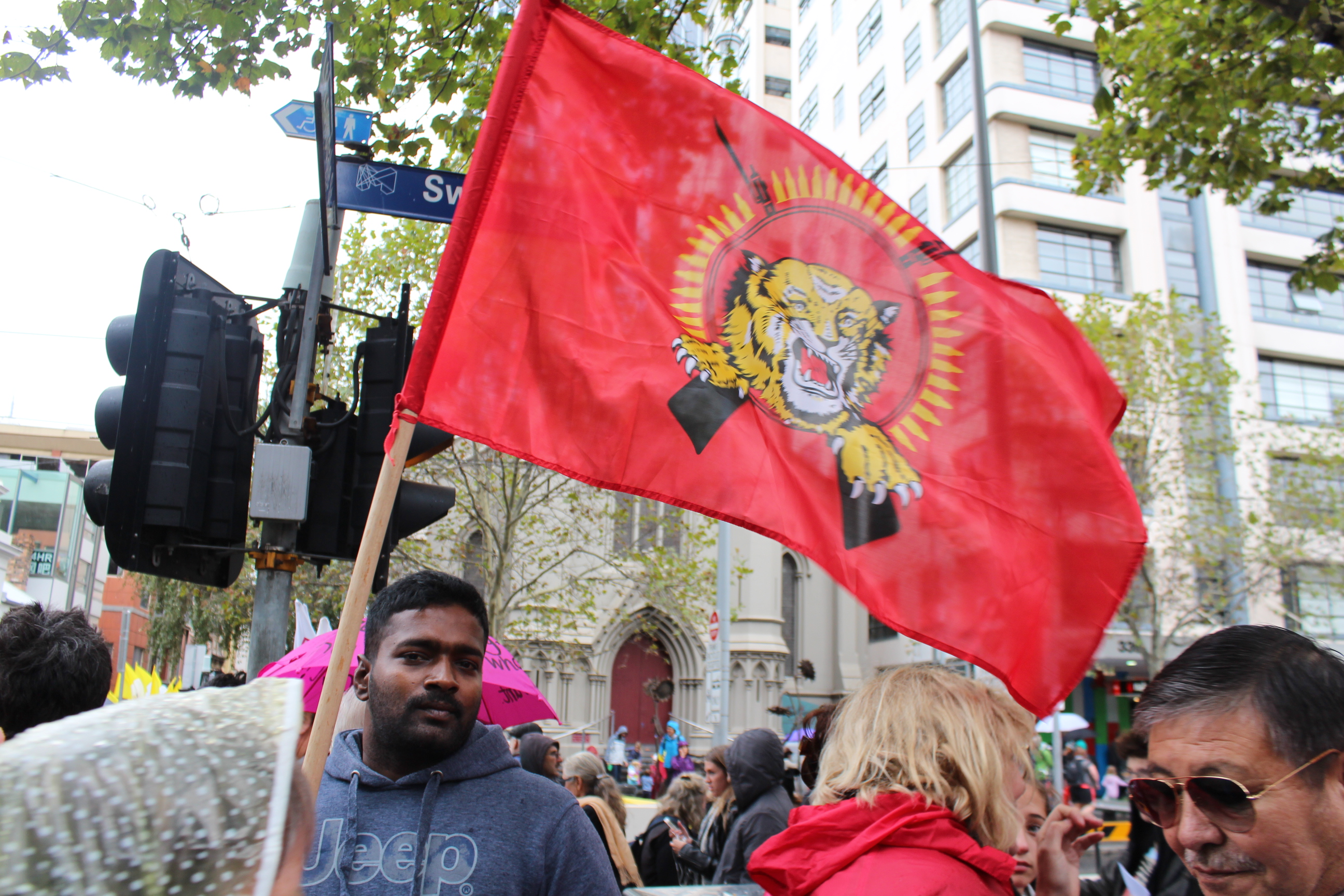 Tamil Kabil Kumar during Melbourne&rsquo;s Palm Sunday rally. PIC: Charlotte Grieve