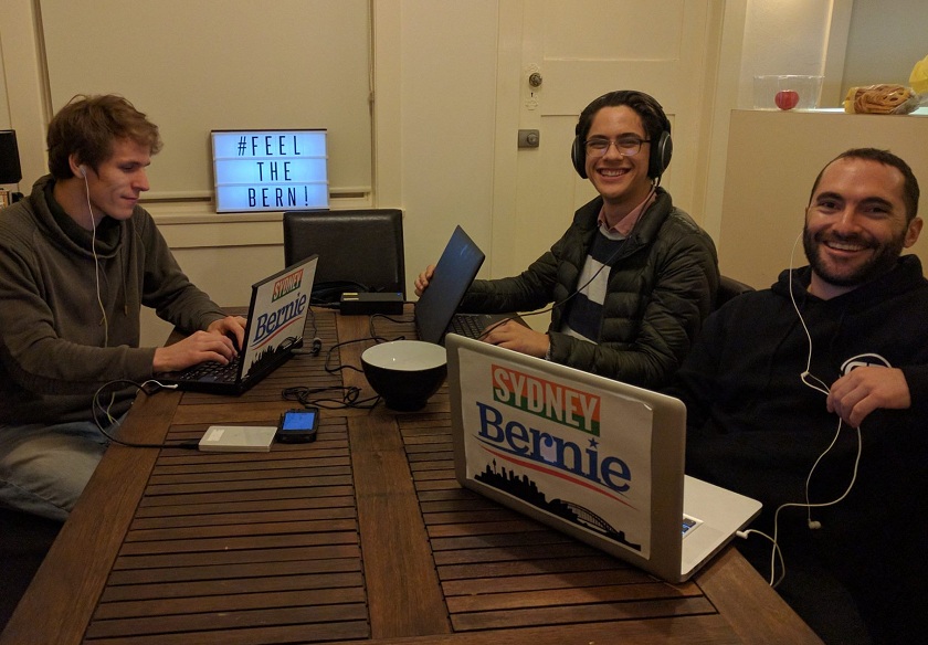 Feeling the Bern . . . in Sydney: Sanders campaigners getting set to hit the phones. PIC: Facebook