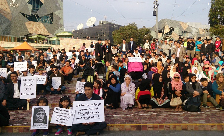 Local Hazaras gathered in Federation Square to put their case for action. PIC: Daniel Horsley