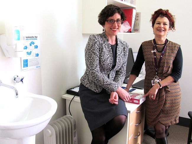 Lawyer Linda Gyorki (left) manages a unique project offering legal advice to abused women who attend the Royal Women&rsquo;s Hospital, where Penelope Vye heads up the department of social work.