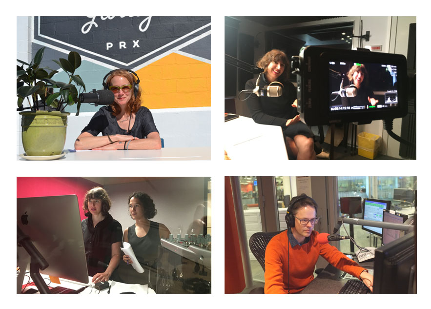 Clockwise: Masterclass guest Julie Shapiro from Radiotopia; producer Buffy Gorrilla at work; Buffy and Masterclass team-mate Ruby Schwartz; the BBC&rsquo;s Mike Innes.