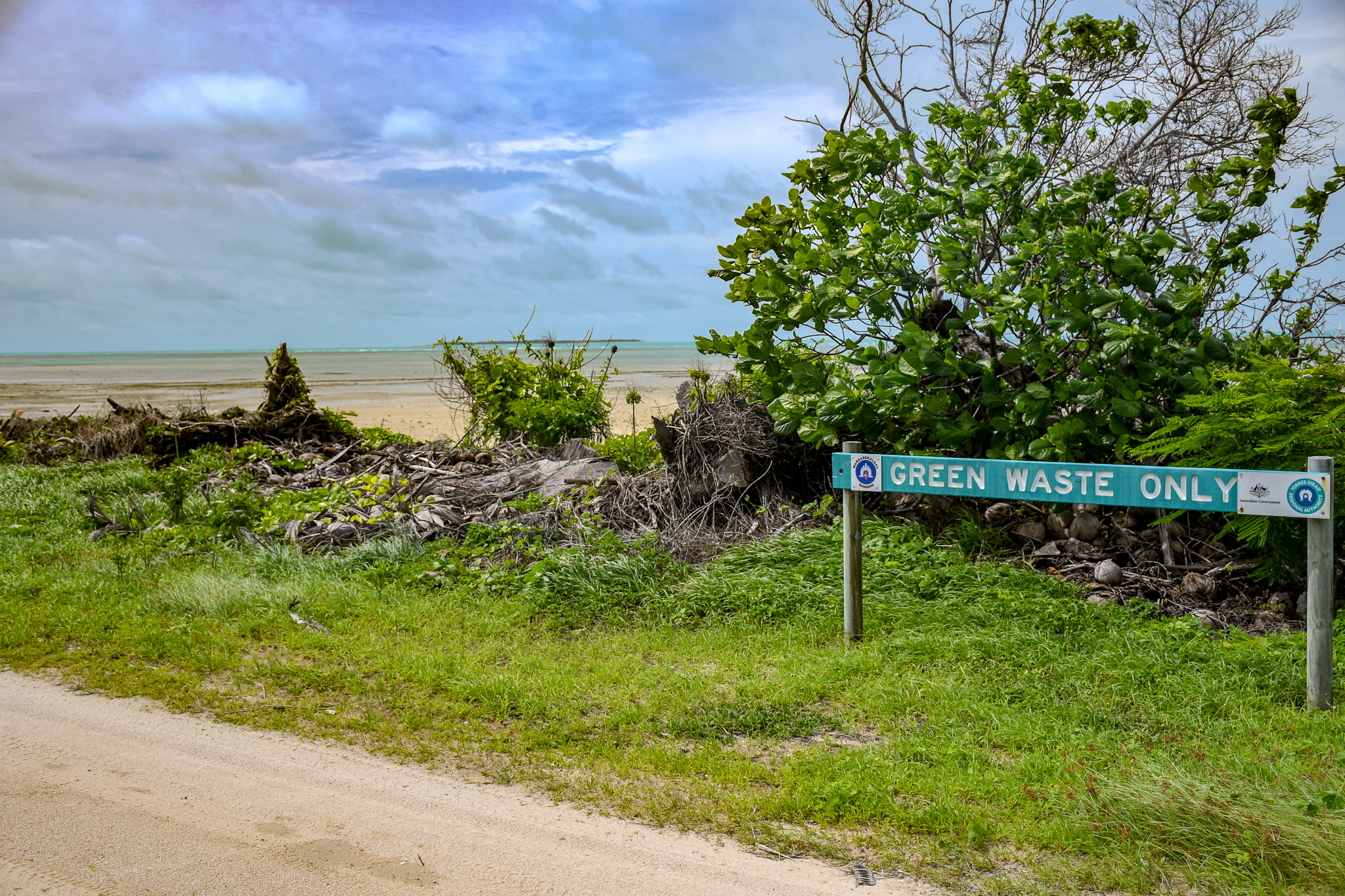 Warraber&rsquo;s south-western shoreline at low tide. Kabay Tamu used come to this end of the island to play. Now, locals dump their green waste to protect the road and dam