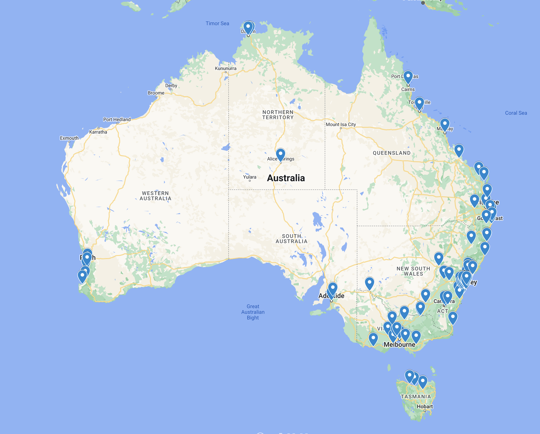 Location of Mad Paw pet sitters across Australia.