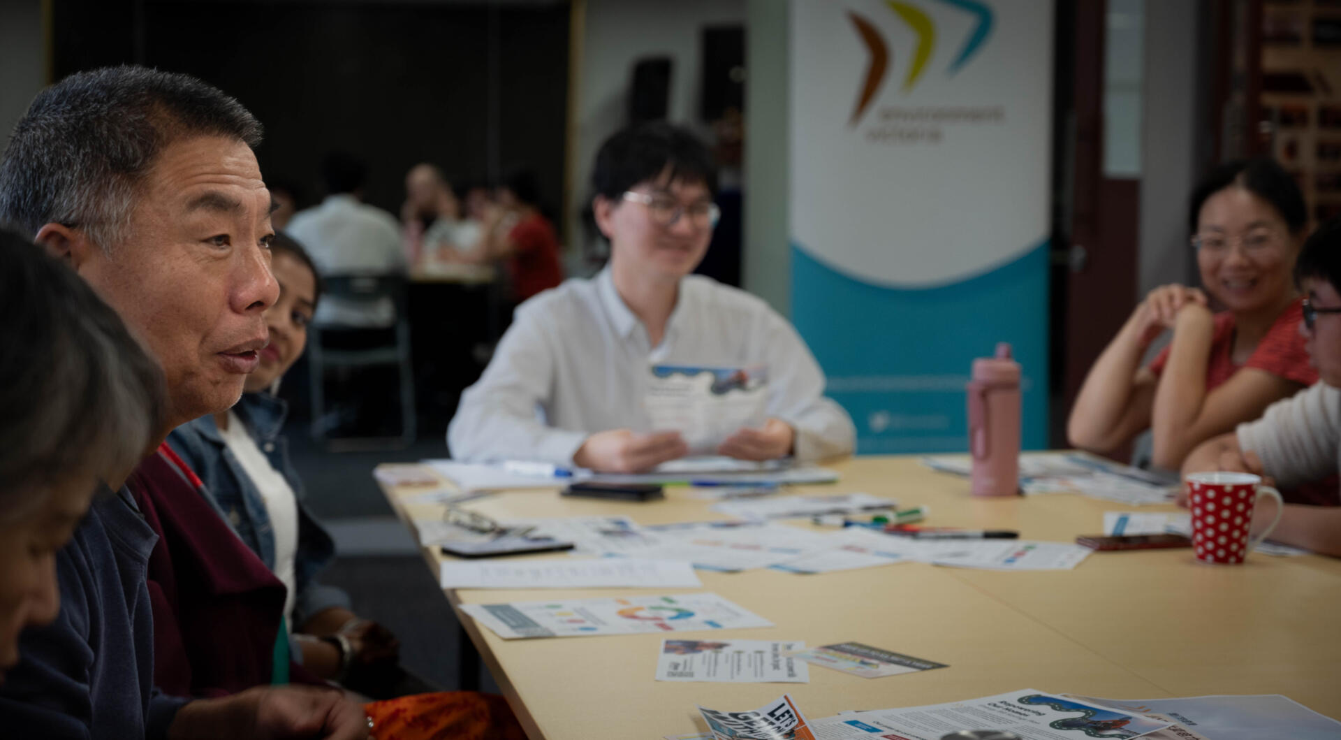 Minwen Wu, founder of English Corner Box Hill, says getting involved in environmental campaigns is an important part of being an active community member at Environment Victoria&rsquo;s table talk with English Corner participants, Box Hill. Photo by Theon&eacute; van der Merwe