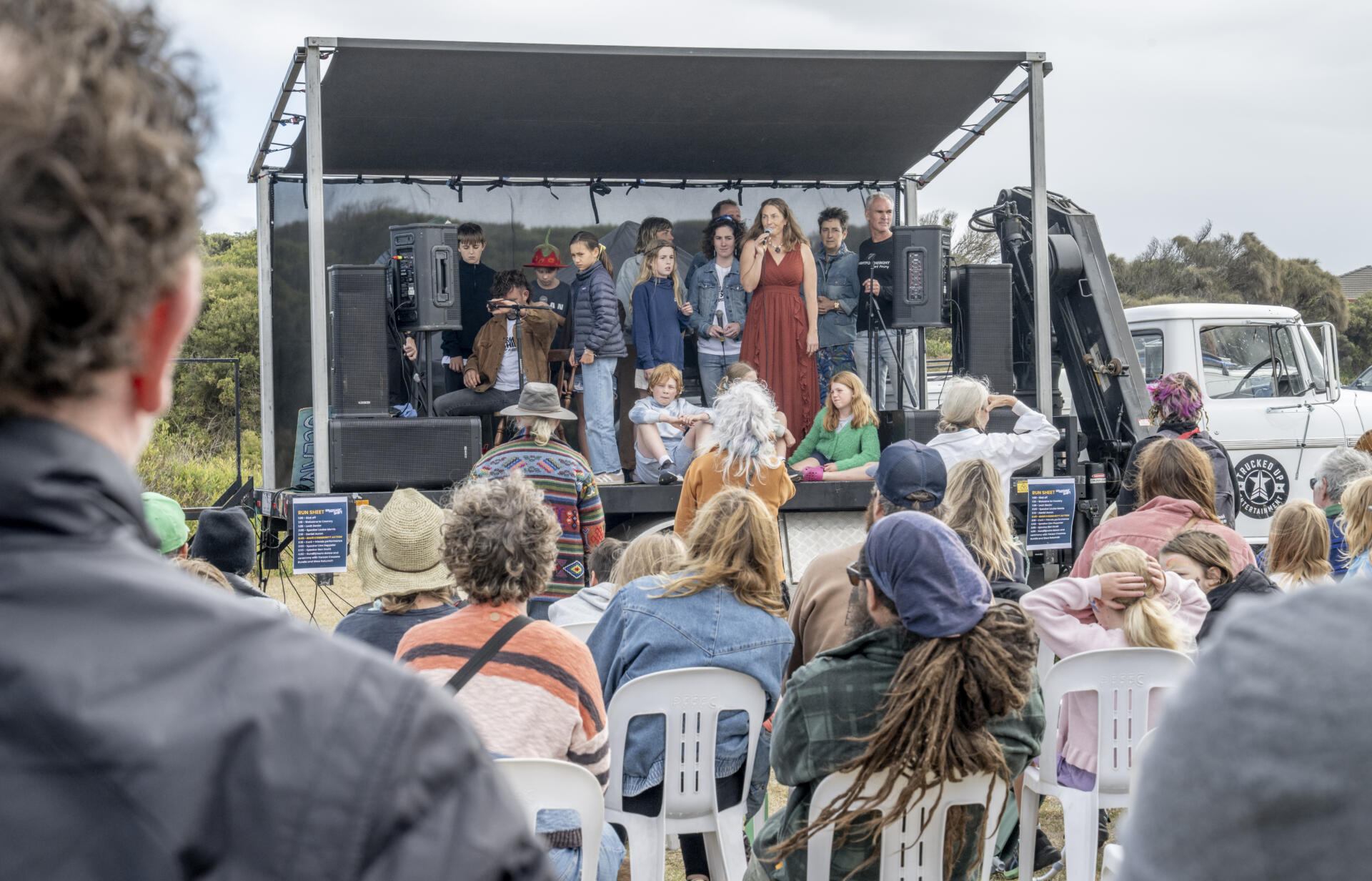 Carli Reeve leads a protest song she wrote after CGG&rsquo;s first community consultation session at a rally calling for a national moratorium on seismic blasting in March this year. Warrnambool, VIC. Source: Rodney Harris Photography