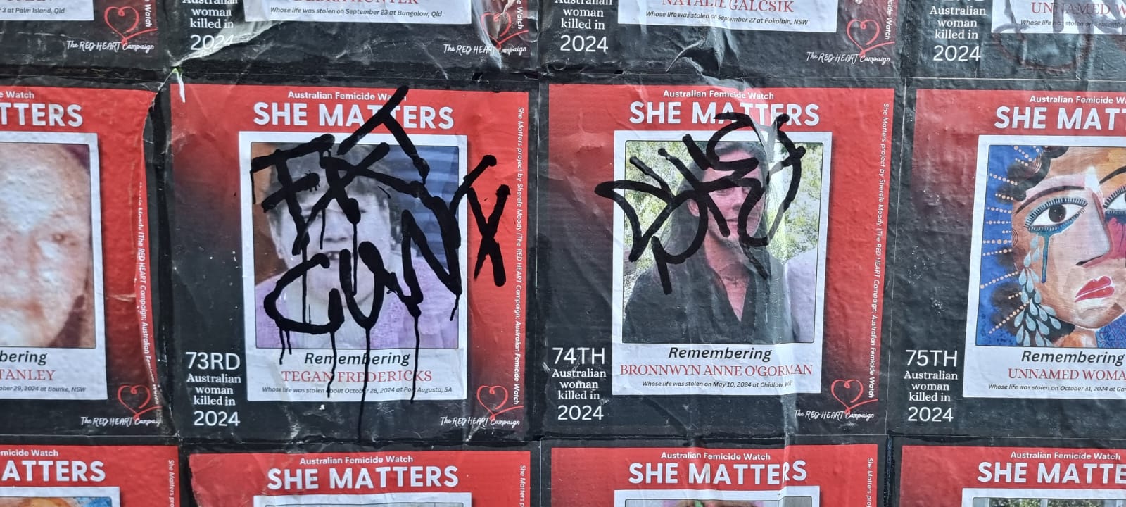The mural continues to be the target of misogynist tagging. Photo: Vasso Koletis
