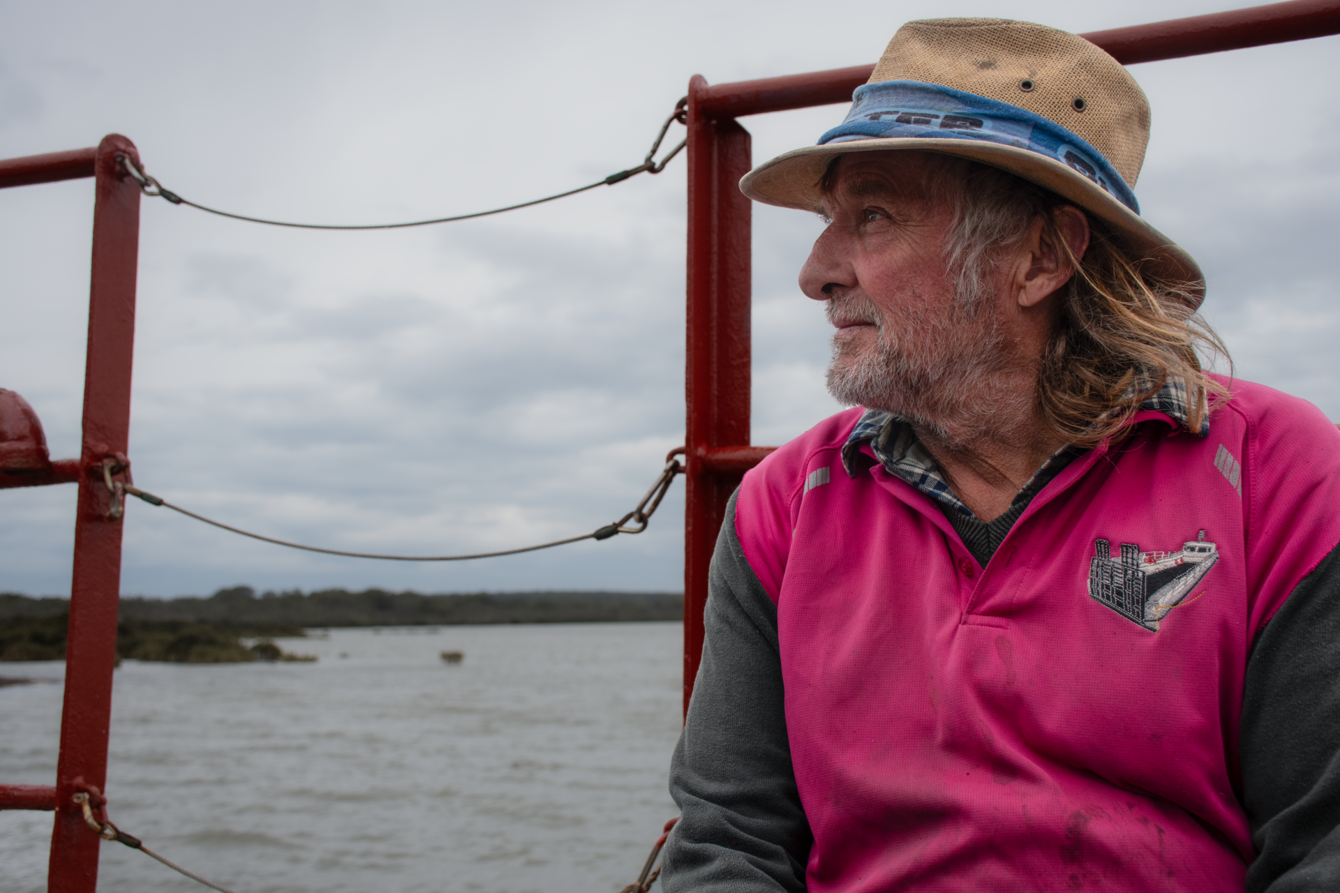 Bruce Chandler, who grew up on French Island and now works aboard the barge remains skeptical about the introduction of bandicoots, echoing his late brother&rsquo;s advocacy for the island&rsquo;s potoroos, a population once critical to hampering industrial development on the island. Photo by Ashleigh Wyss.