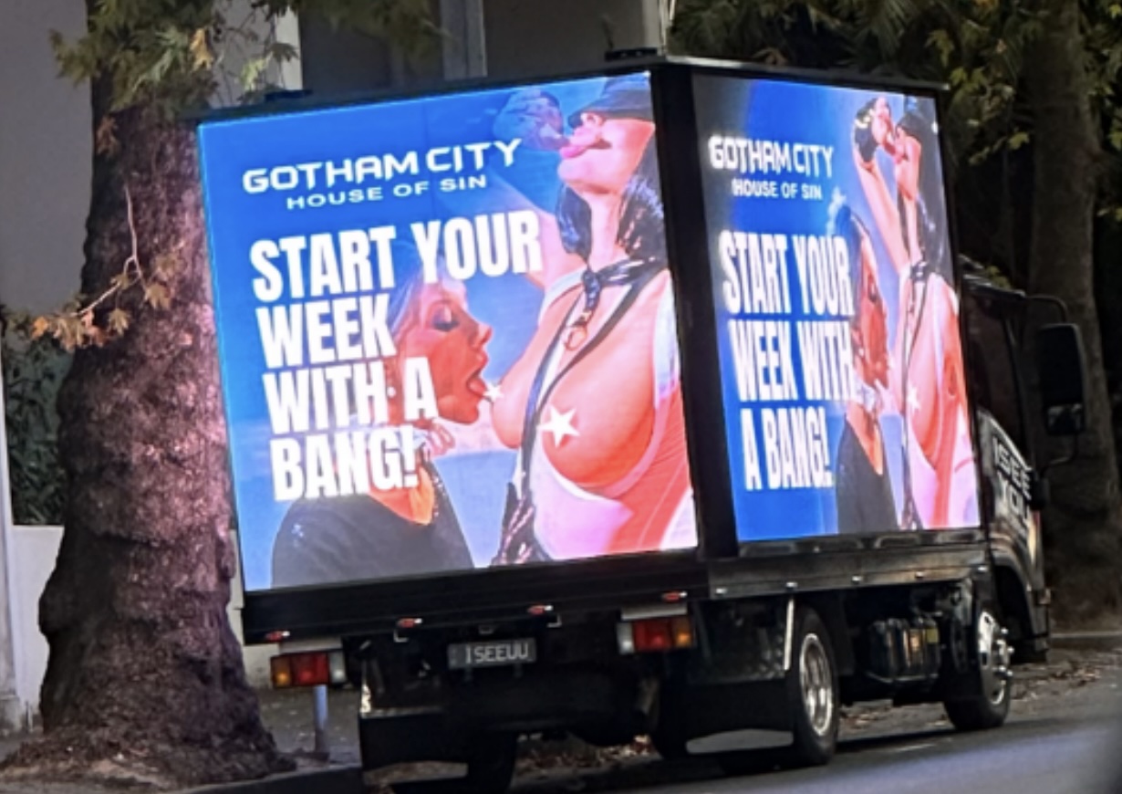 A Gotham City advertising van, as shown in a complaint to Ad Standards. Source: Ad Standards.