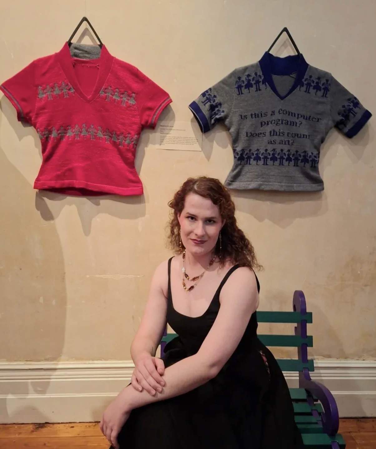 Miller in front of her knitted collection at the National Trust of Australia (Victoria)&rsquo;s &lsquo;reFashion/transForm&rsquo; exhibition. Image: Valerie T Miller.