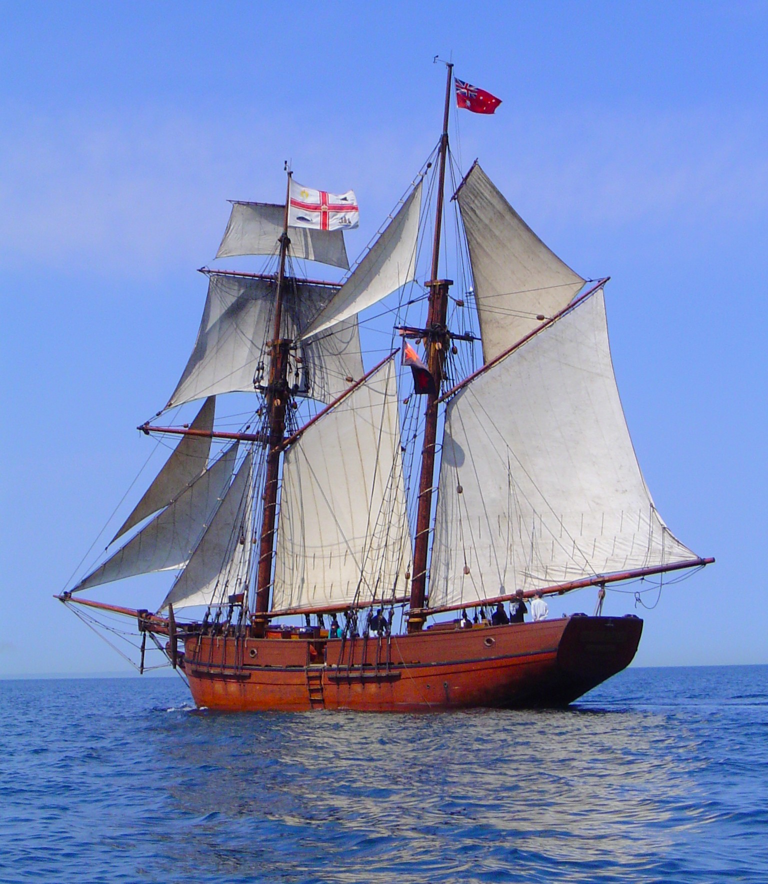 The City of Melbourne flag flying from the mast of the replica of the Enterprize. Image supplied.