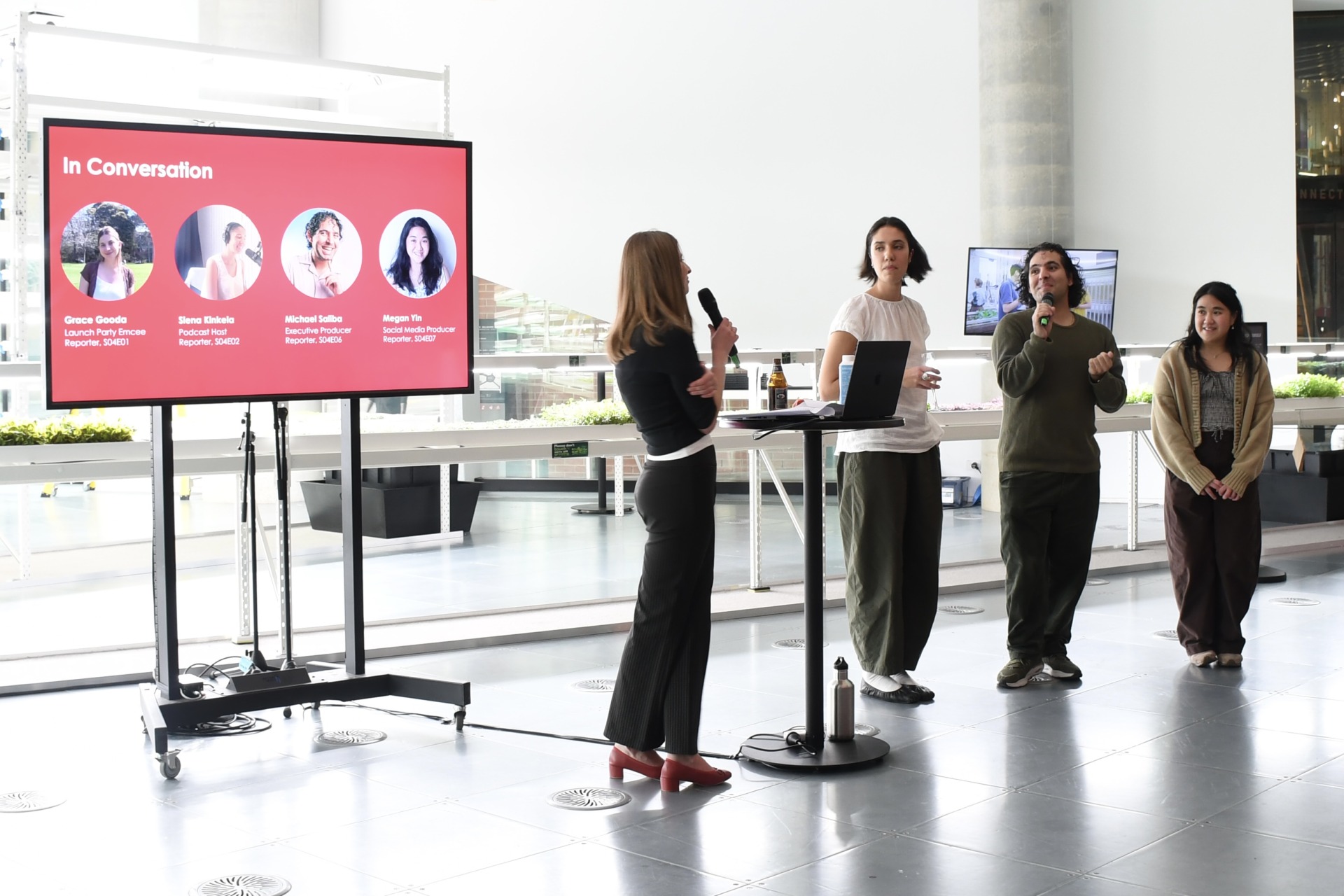 From left: Grace Gooda, Siena Kinkela, Michael Saliba and Megan Yin speak on a panel at the launch of Unruly. Photo by Preeshita Shah.